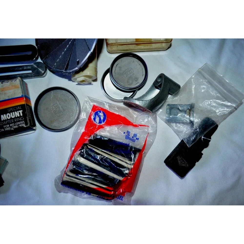 Vintage Camera Accessories Lot Filters Flash Brackets Adapter Ring Folding Masks